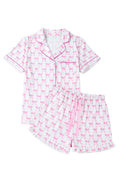 Pink Bowknot Print Ruffle Hem Pajamas