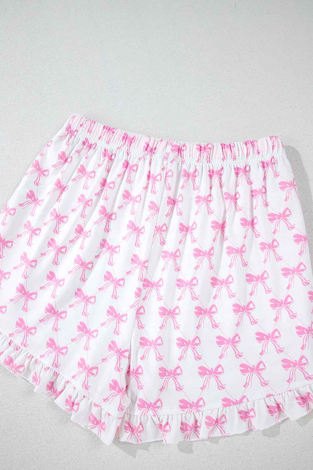 Pink Bowknot Print Ruffle Hem Pajamas