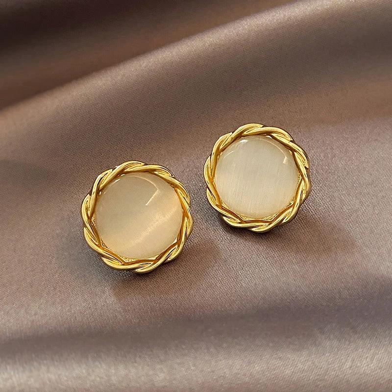 Cat's Eye Flower Earrings High Sense Opal Square Triangle Geometry Earrings