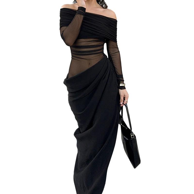 Long Sleeve Off-shoulder Sexy Sheath Stitching Length Dress
