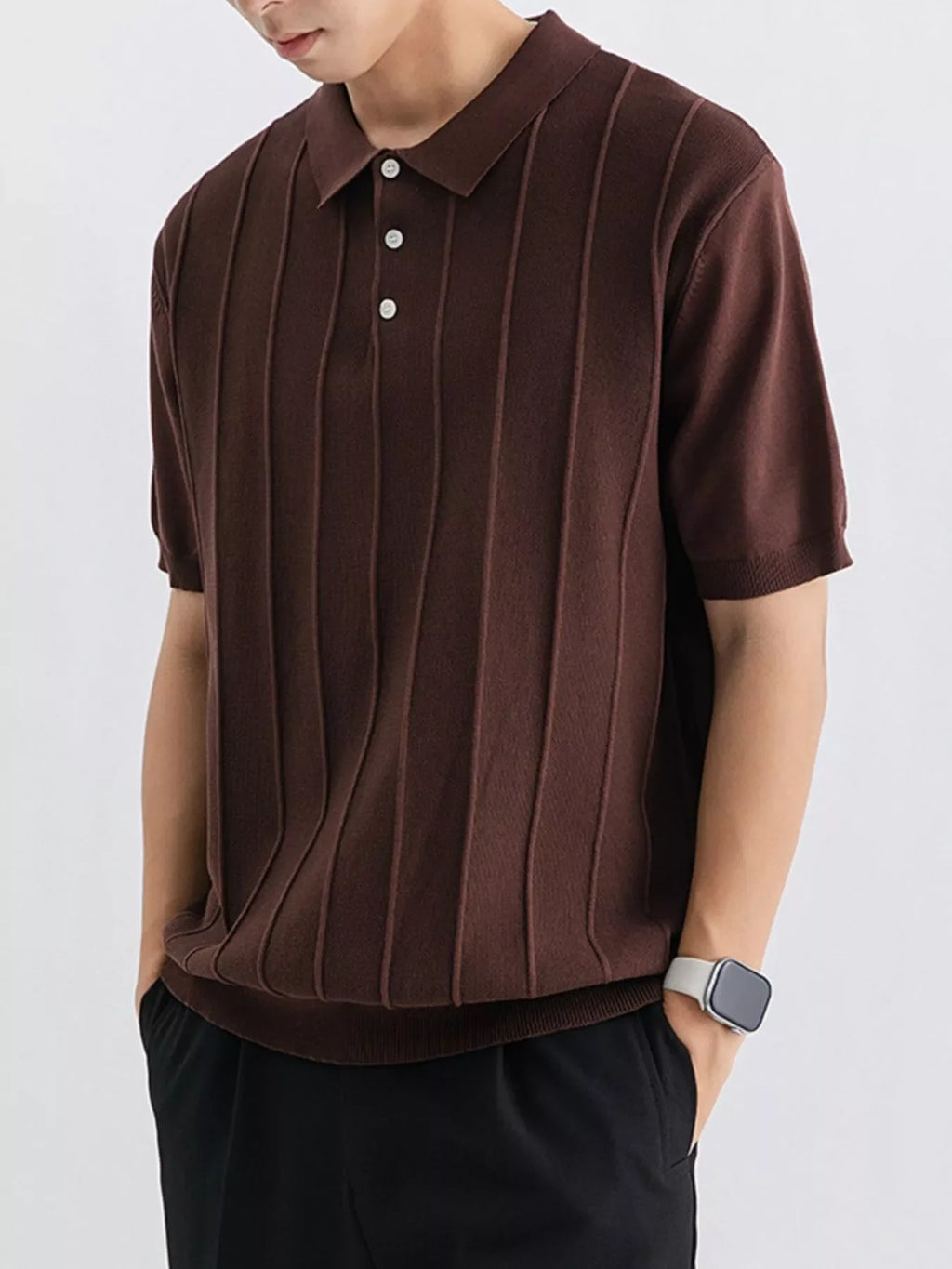 Men's Plus Size Textured Knit Short Sleeve Polo