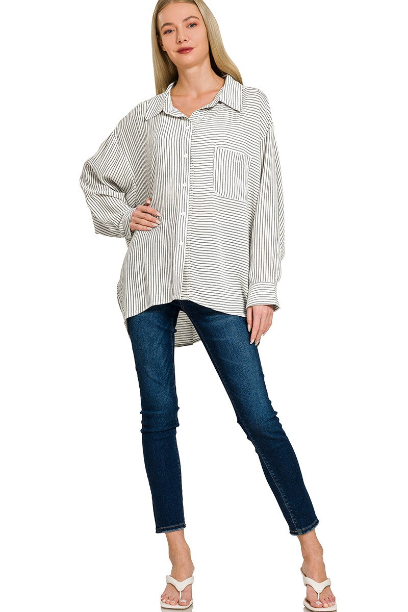 Woven Stripe Button Down Shirt