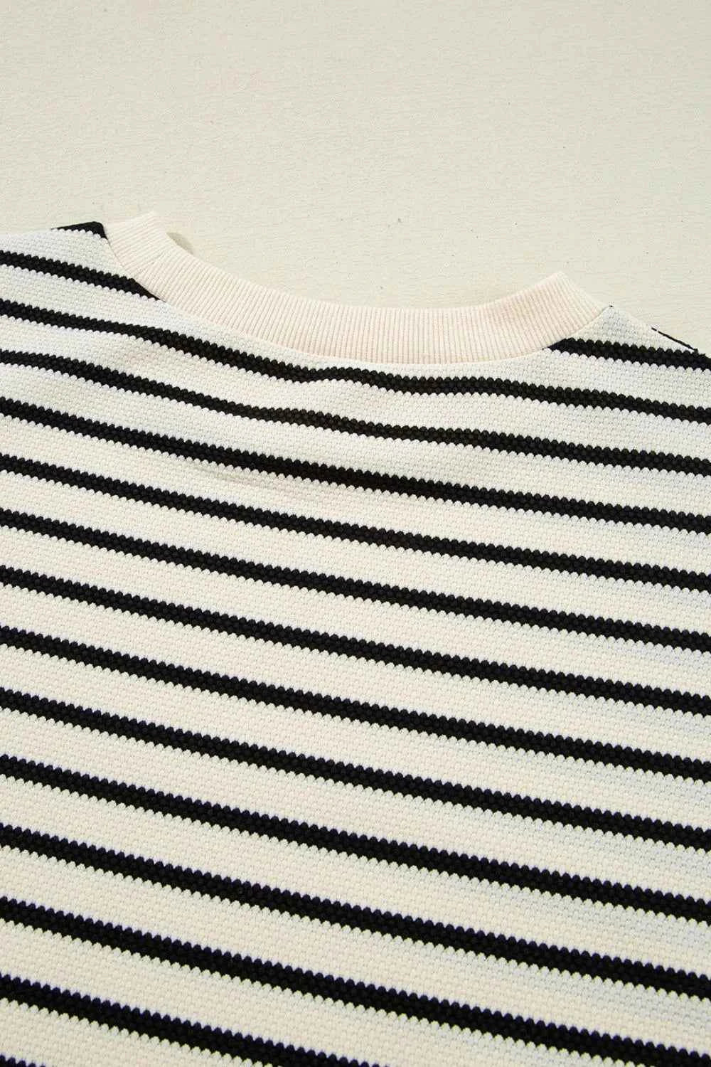 Striped Ruffle Sleeve Round Neck Blouse