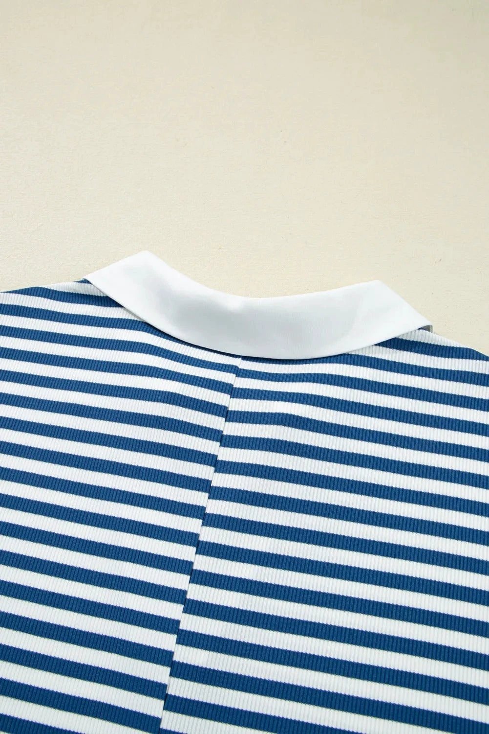 Blue Stripe Short Sleeve Collared V Neck Top Plus Size Short Set