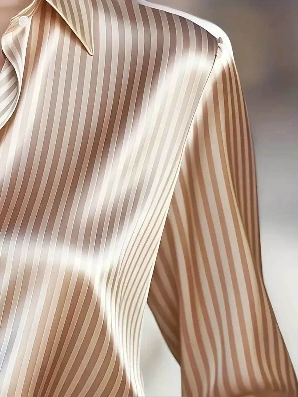 Women's Satin Striped Long Sleeve Button-Down Shirt