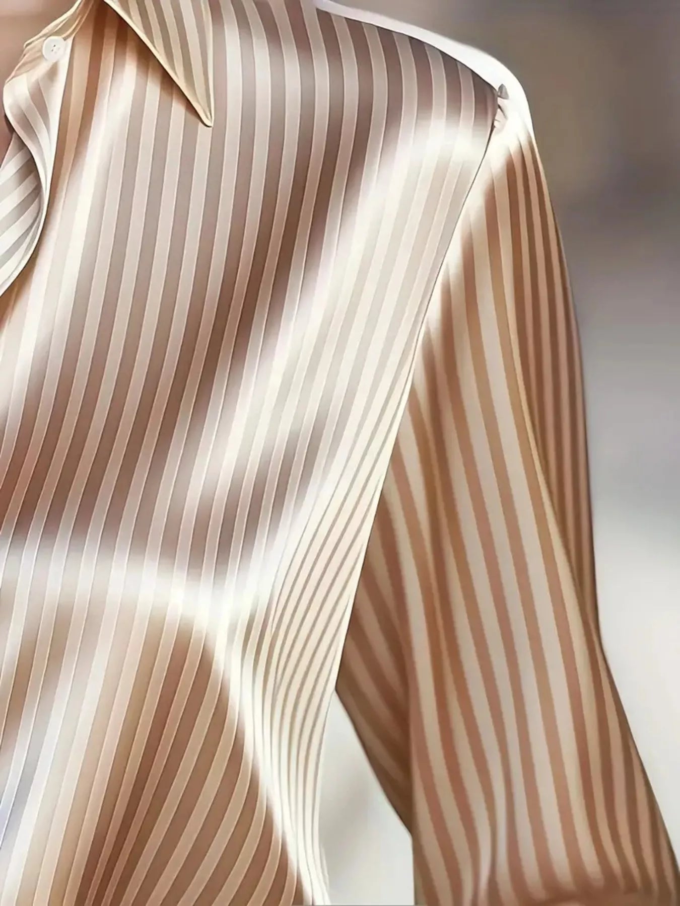 Women's Satin Striped Long Sleeve Button-Down Shirt