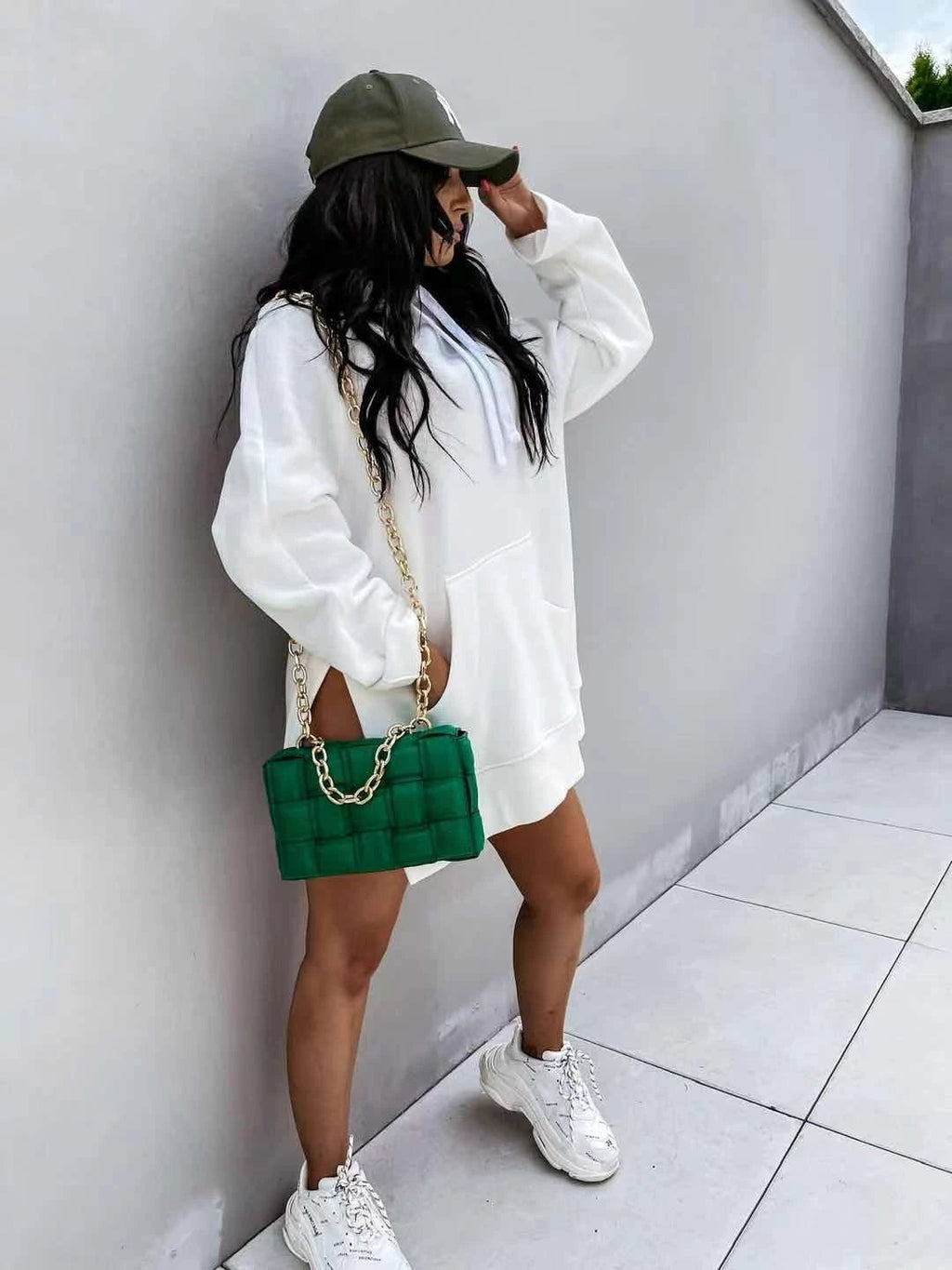 Women's Solid Color Hooded Mid-length Sweater
