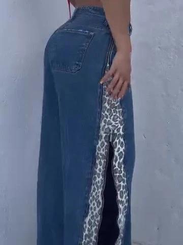 Leopard Print Zip-up Jeans