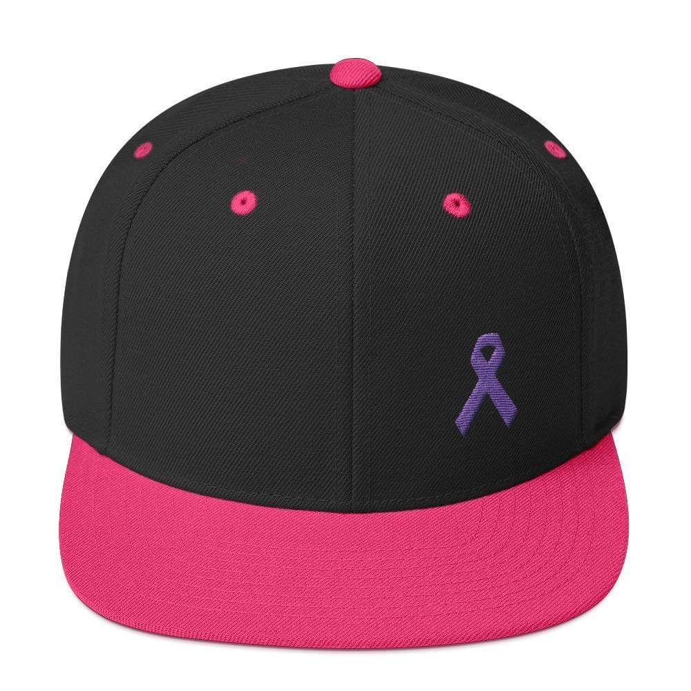 Cancer and Alzheimer's Awareness Flat Brim Snapback Hat with Purple Ribbon