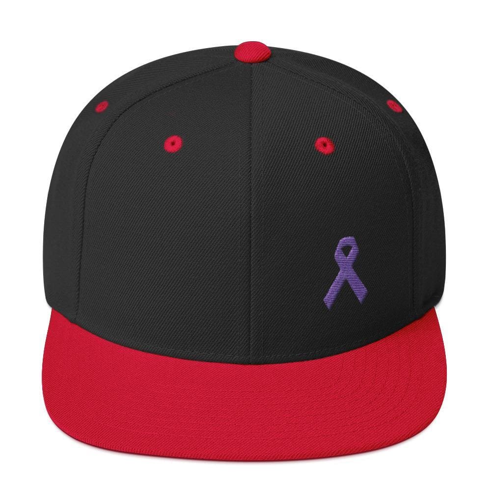 Cancer and Alzheimer's Awareness Flat Brim Snapback Hat with Purple Ribbon