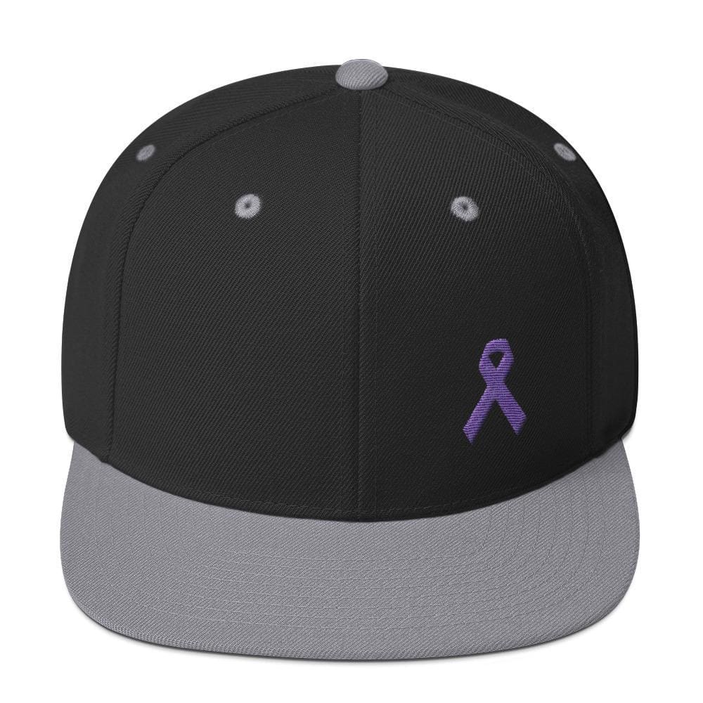 Cancer and Alzheimer's Awareness Flat Brim Snapback Hat with Purple Ribbon
