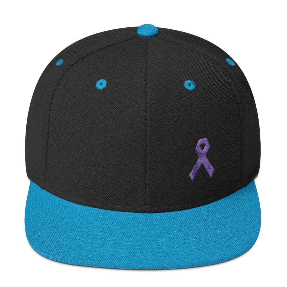 Cancer and Alzheimer's Awareness Flat Brim Snapback Hat with Purple Ribbon