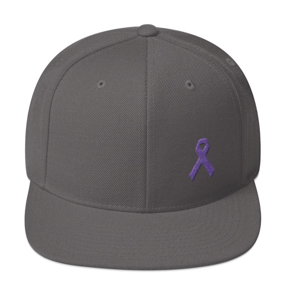 Cancer and Alzheimer's Awareness Flat Brim Snapback Hat with Purple Ribbon