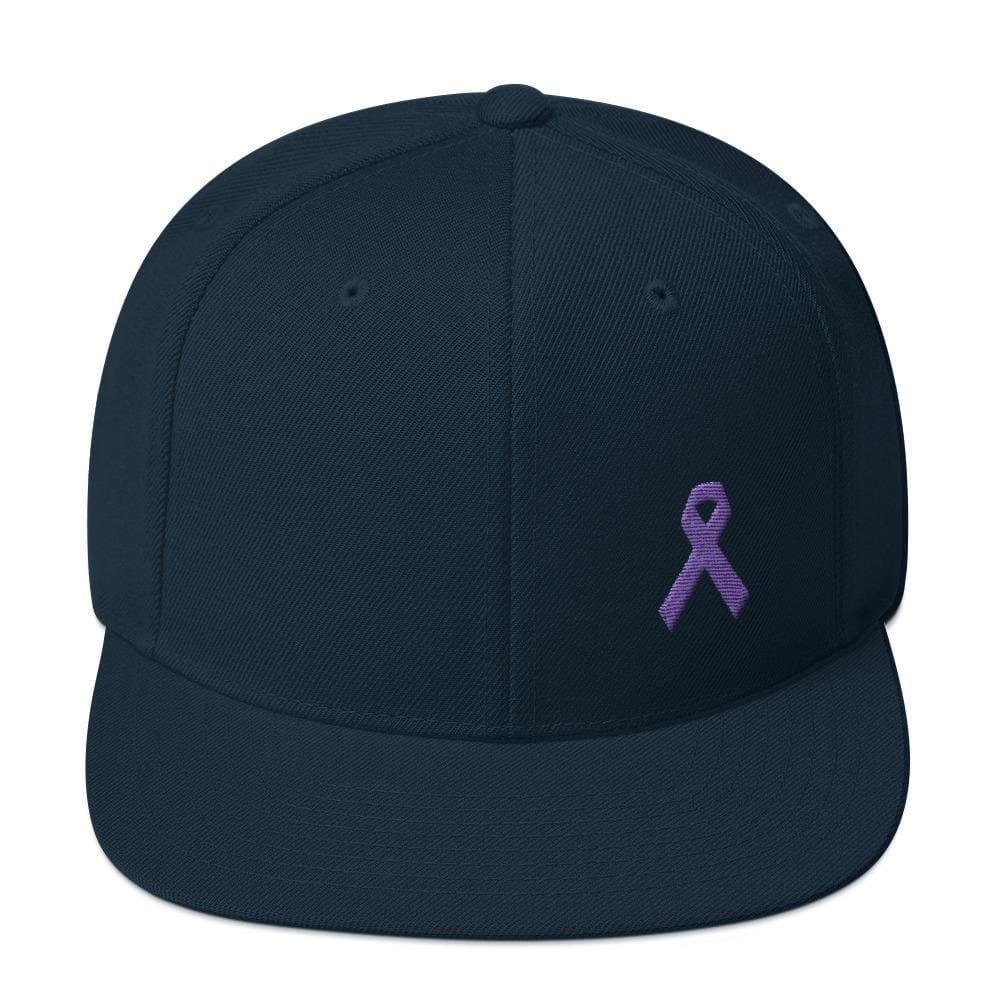Cancer and Alzheimer's Awareness Flat Brim Snapback Hat with Purple Ribbon