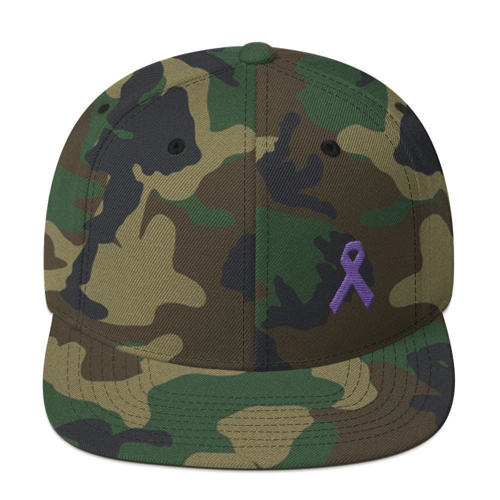 Cancer and Alzheimer's Awareness Flat Brim Snapback Hat with Purple Ribbon