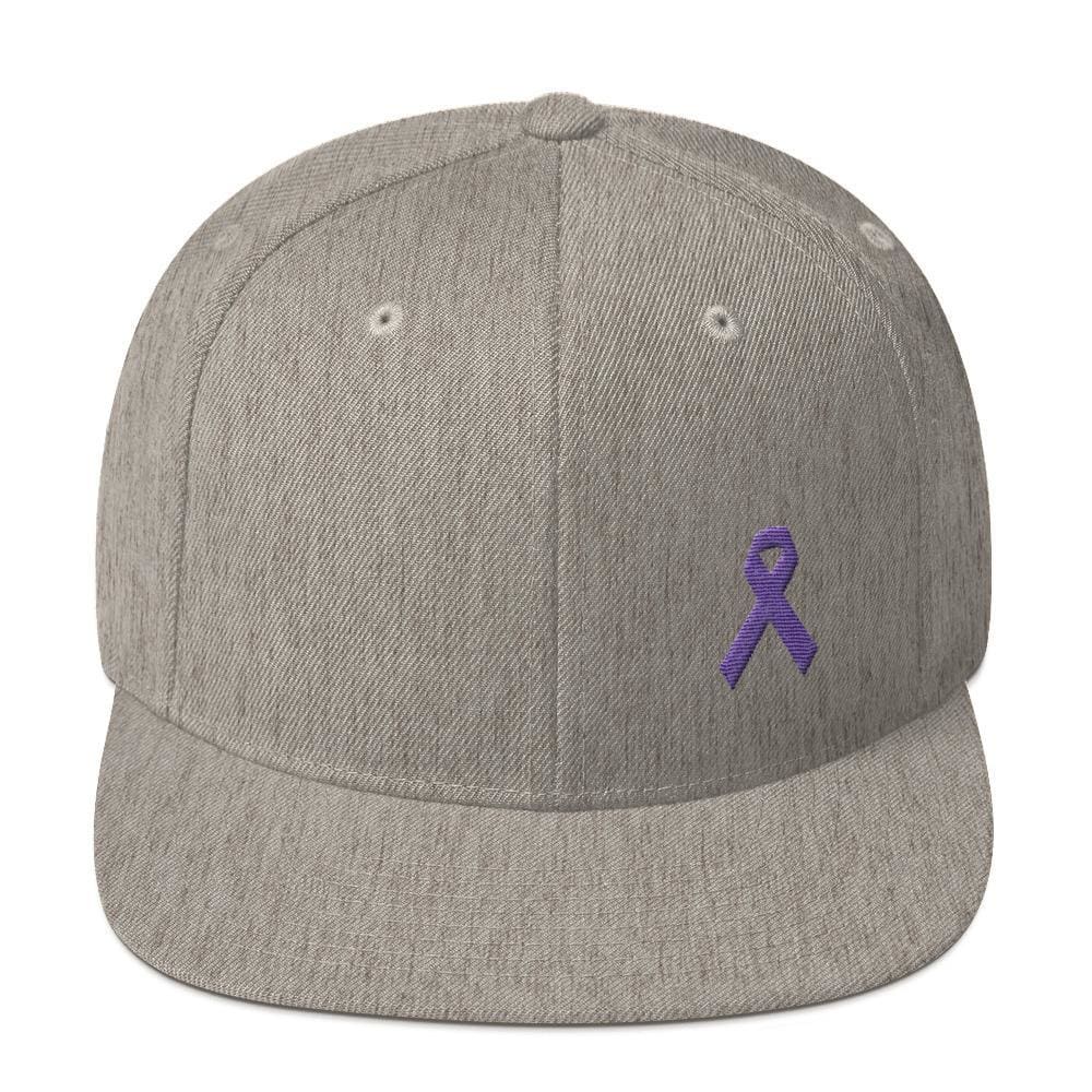 Cancer and Alzheimer's Awareness Flat Brim Snapback Hat with Purple Ribbon