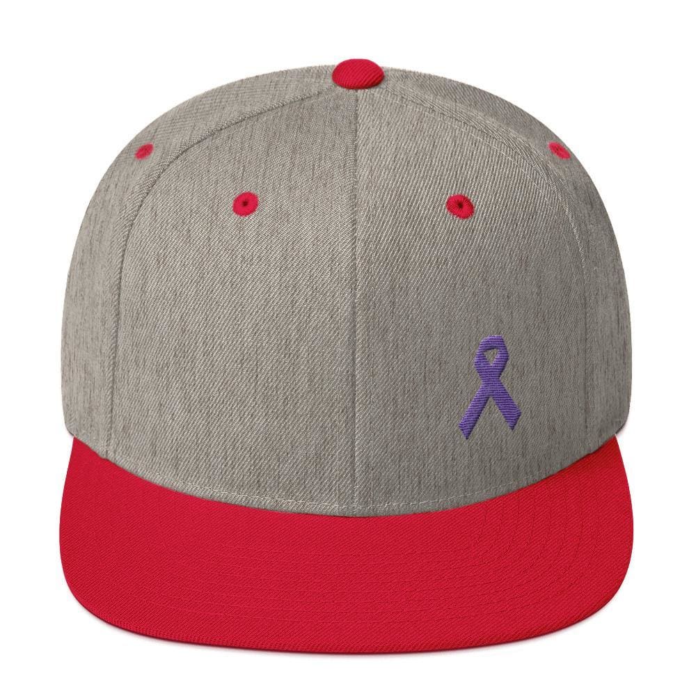 Cancer and Alzheimer's Awareness Flat Brim Snapback Hat with Purple Ribbon