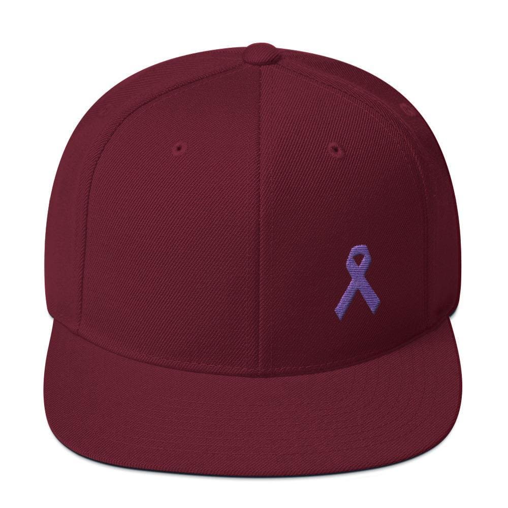 Cancer and Alzheimer's Awareness Flat Brim Snapback Hat with Purple Ribbon