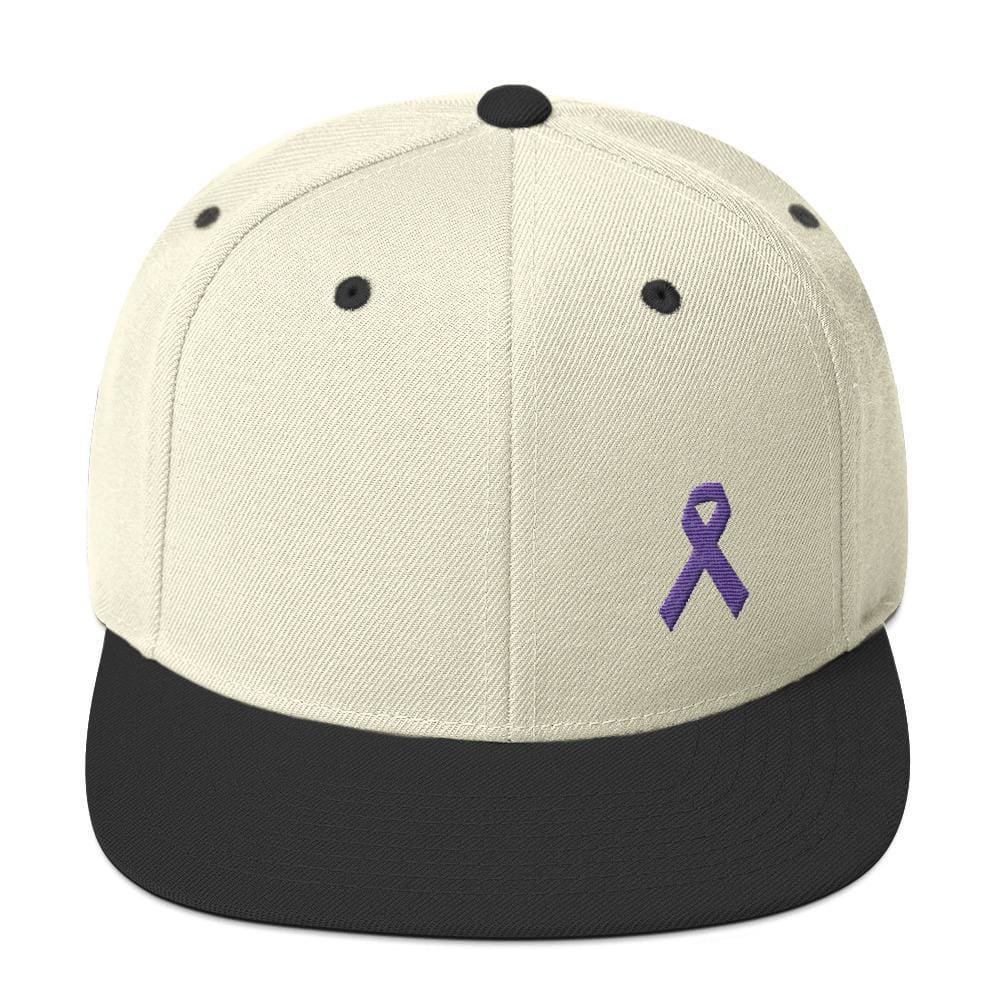 Cancer and Alzheimer's Awareness Flat Brim Snapback Hat with Purple Ribbon