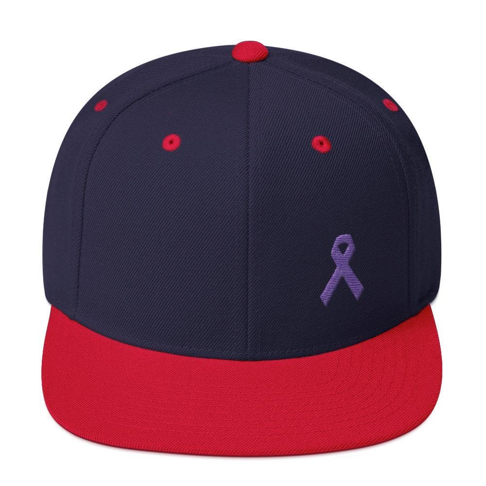 Cancer and Alzheimer's Awareness Flat Brim Snapback Hat with Purple Ribbon