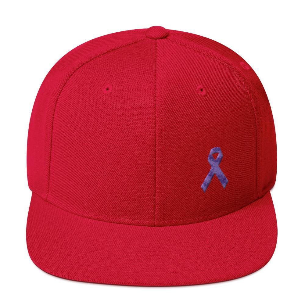 Cancer and Alzheimer's Awareness Flat Brim Snapback Hat with Purple Ribbon