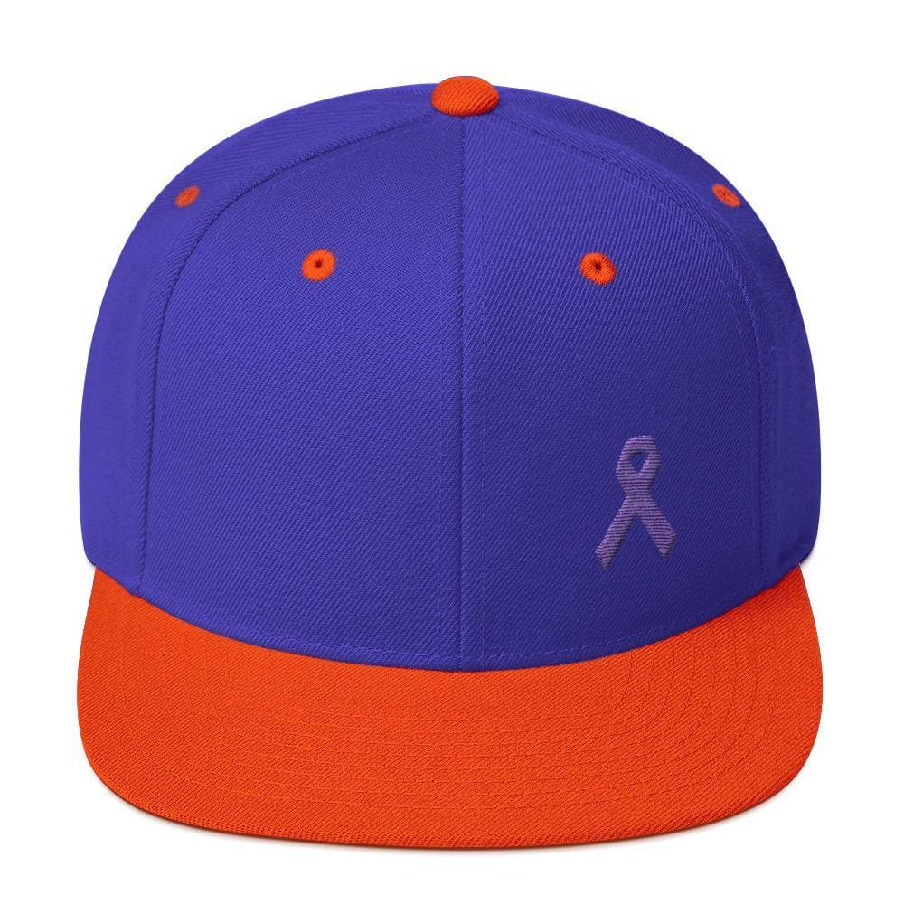 Cancer and Alzheimer's Awareness Flat Brim Snapback Hat with Purple Ribbon