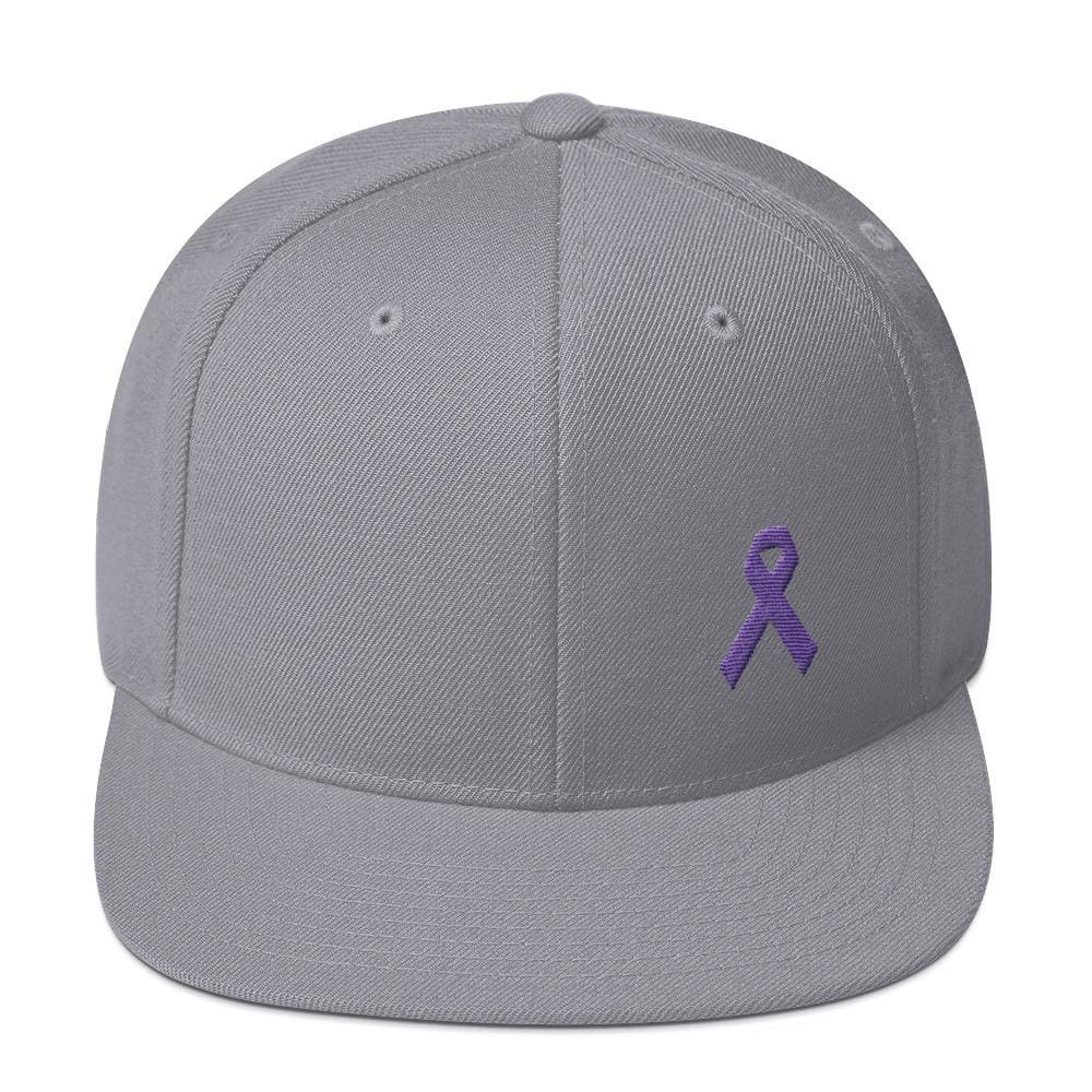 Cancer and Alzheimer's Awareness Flat Brim Snapback Hat with Purple Ribbon