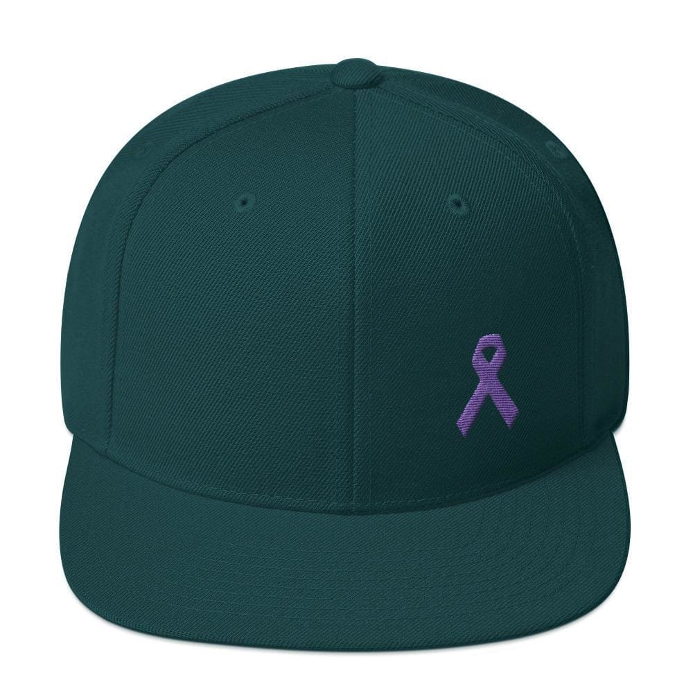 Cancer and Alzheimer's Awareness Flat Brim Snapback Hat with Purple Ribbon