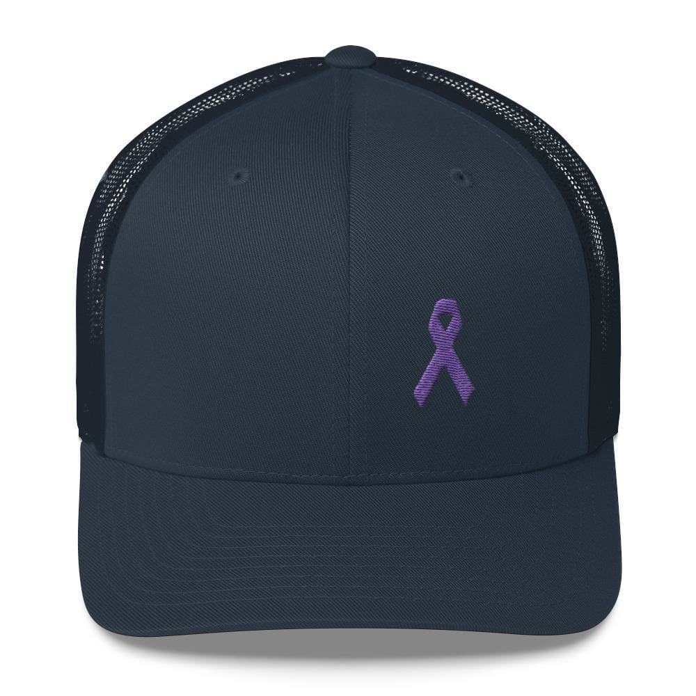 Cancer and Alzheimer's Awareness Snapback Trucker Hat with Purple Ribbon