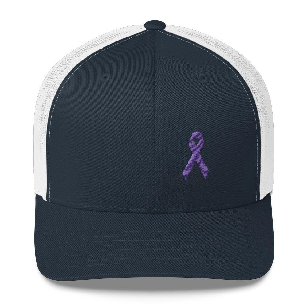 Cancer and Alzheimer's Awareness Snapback Trucker Hat with Purple Ribbon