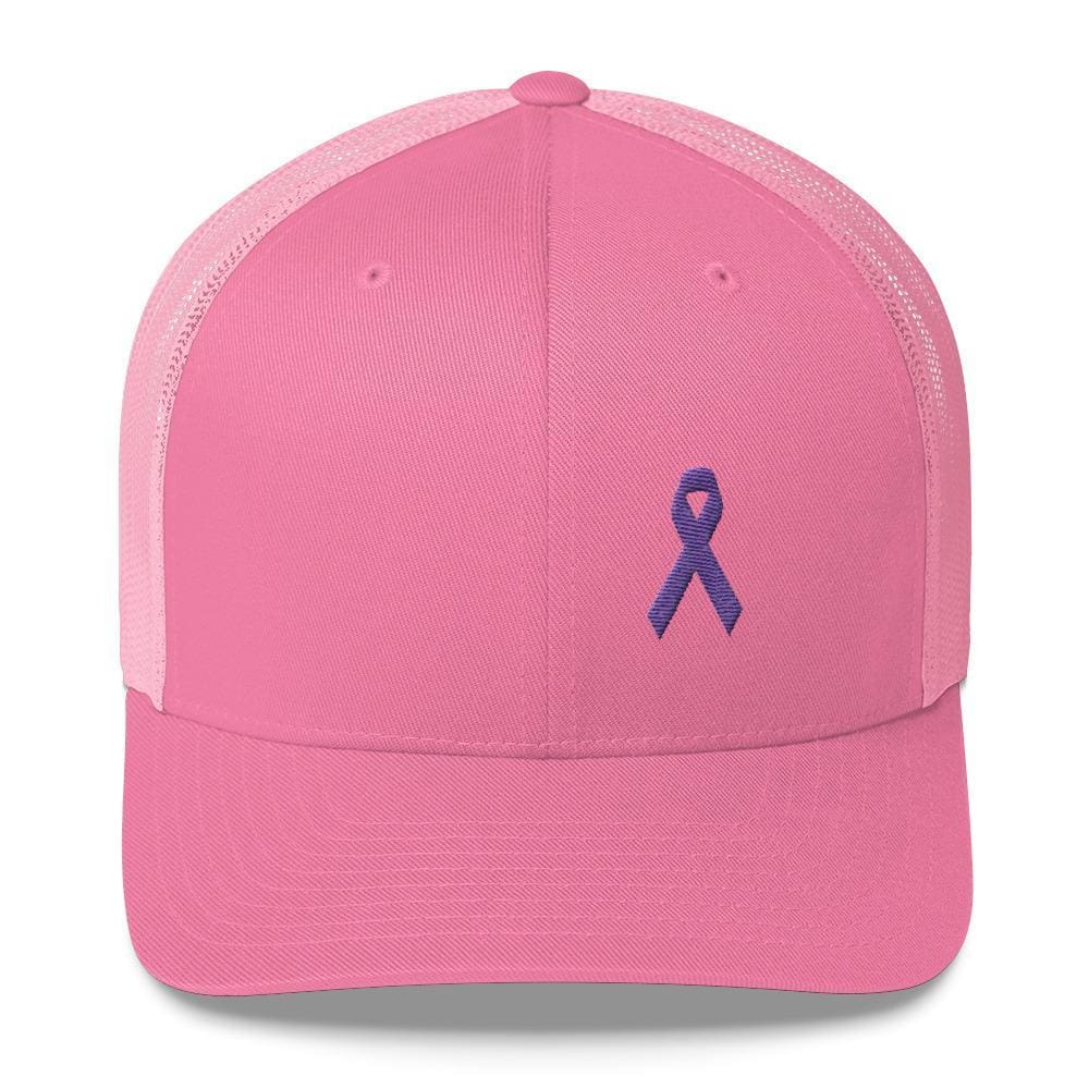 Cancer and Alzheimer's Awareness Snapback Trucker Hat with Purple Ribbon