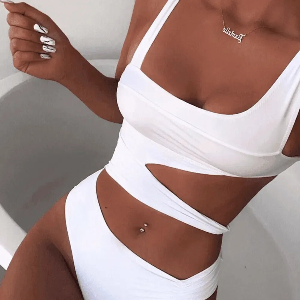 Candy Crush White Asymmetrical Swimsuit