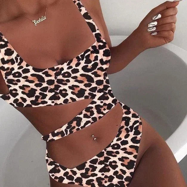 Candy Crush Asymmetrical Leopard Swimsuit