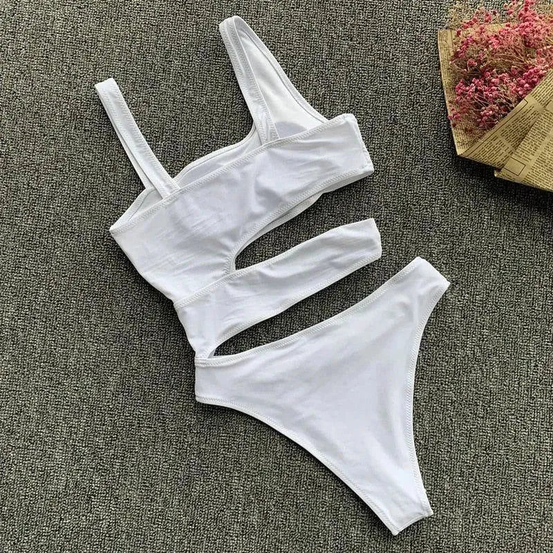 Candy Crush White Asymmetrical Swimsuit