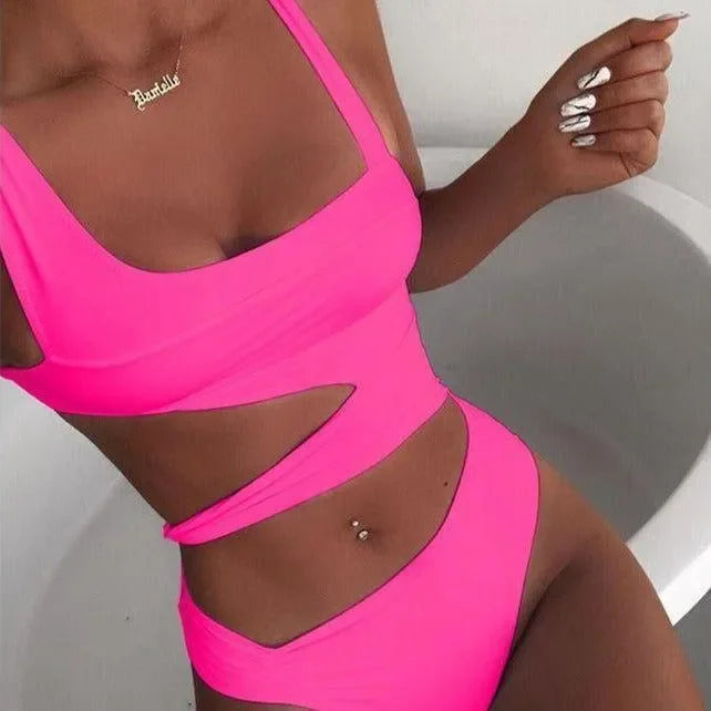 Candy Crush Asymmetrical Hot Pink Swimsuit