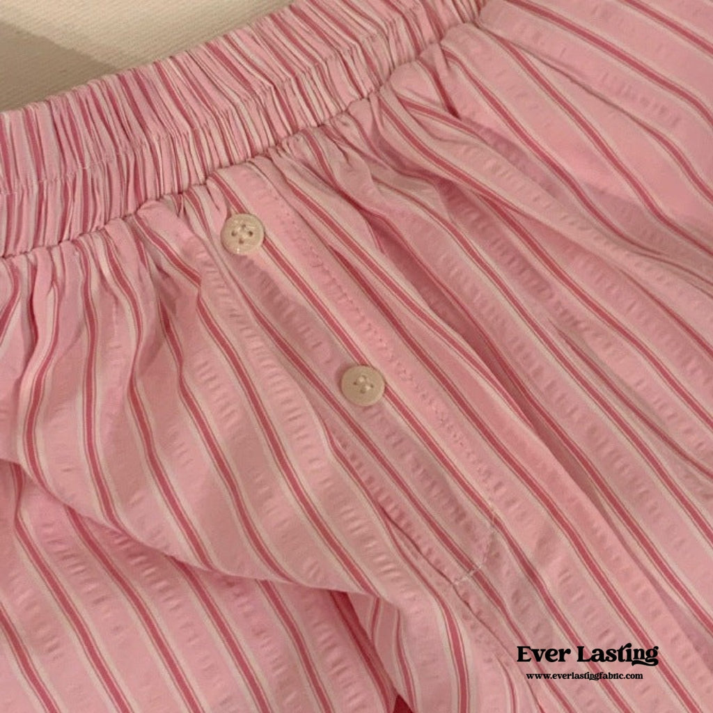 Candy Stripe Shorts Lounge Bottoms / Green