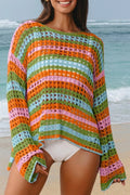Sweaters Love Salve Carrot Stripe Women's Beach, Vacation + Crochet Knit Cover Up + Lightweight, Bohemian