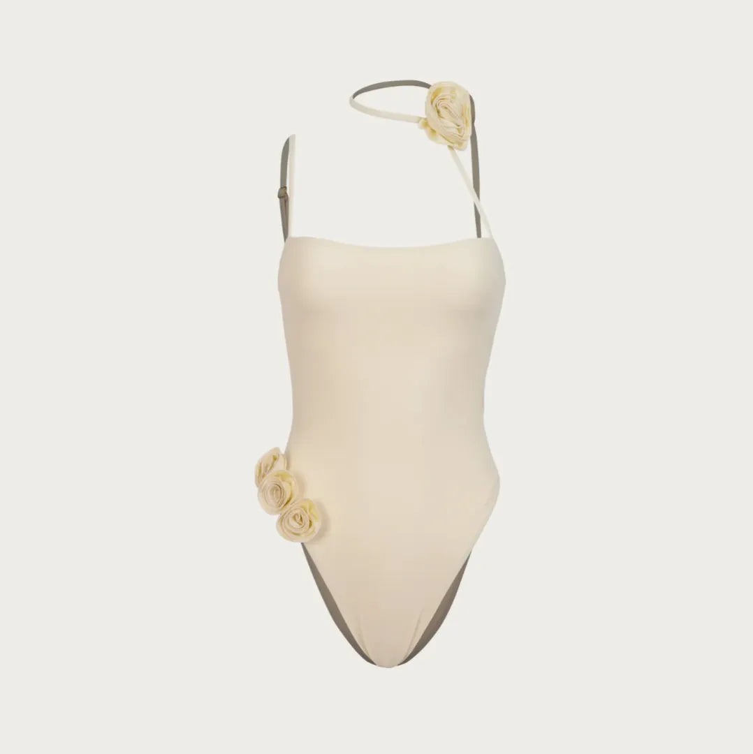 Catania Cruise Ivory Swimsuit with Rose Detail