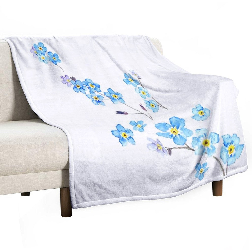Blue Forget Me Not  Watercolor Painting Throw Blanket
