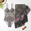 Leopard Print Casual One-piece Swimsuit Mesh Long Cover up