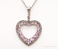 Vintage Pink & White Cubic Zirconia Heart Sterling Silver Necklace