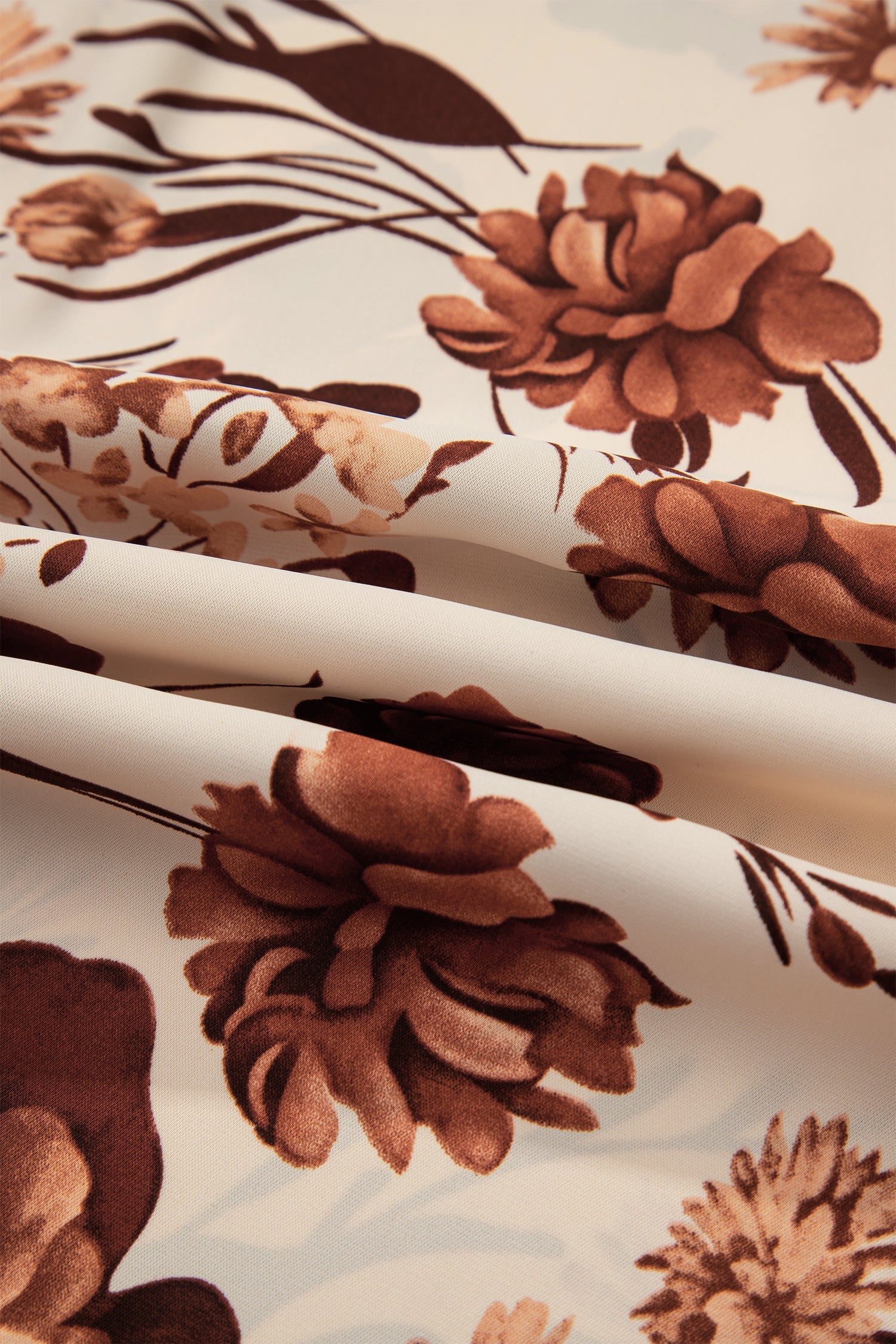 Brown Floral Print Button Down Poet Sleeve Women's Blouse