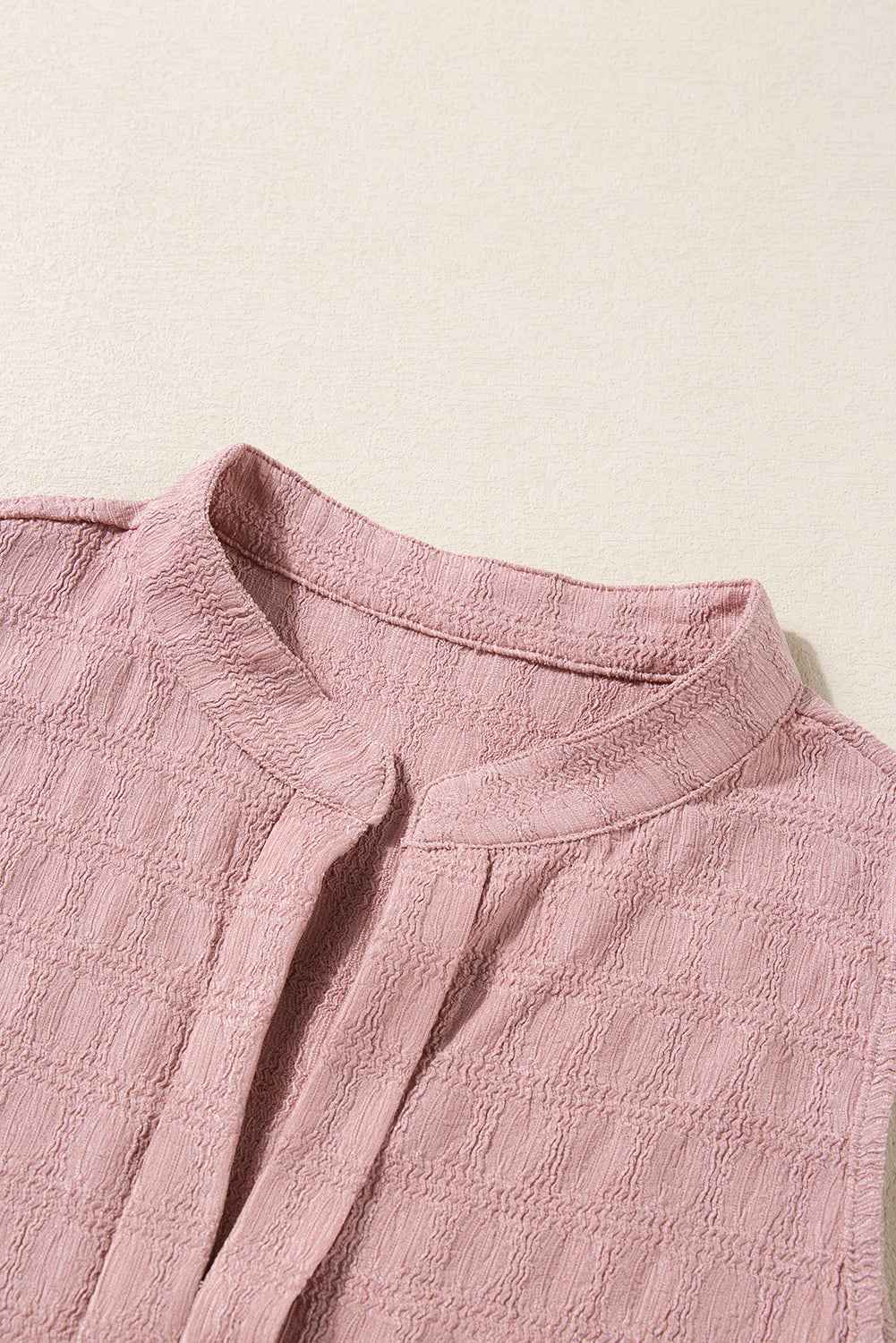 Sleeveless Top - Textured Split V Neck Women's Blouse