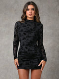 Hollow-out Flocking Sheath Slim Dress For Women