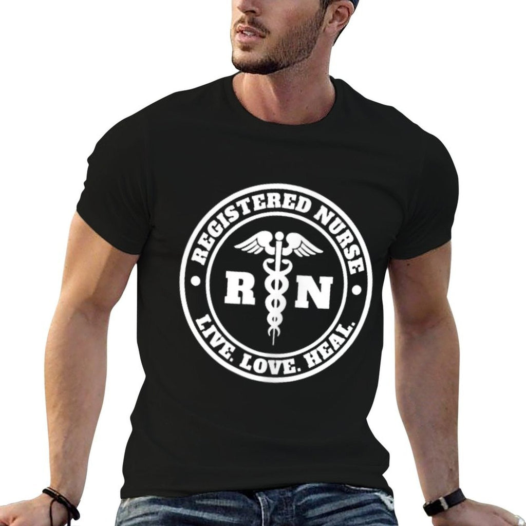 Registered Nurse Live Love Heal Pocket Logo RN  Slim-fit Cut T-Shirt
