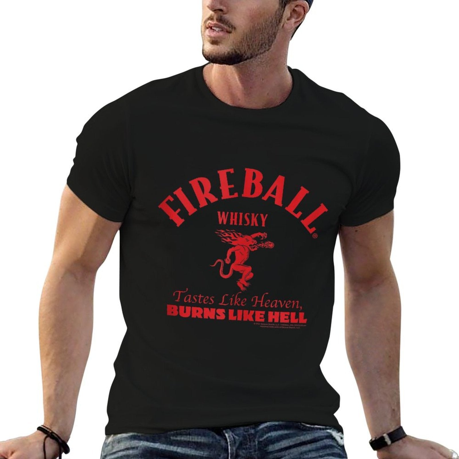 Fireball Cinnamon Whisky Tastes Like Heaven Burns Like Hell  Wrinkle-resistant T-Shirt