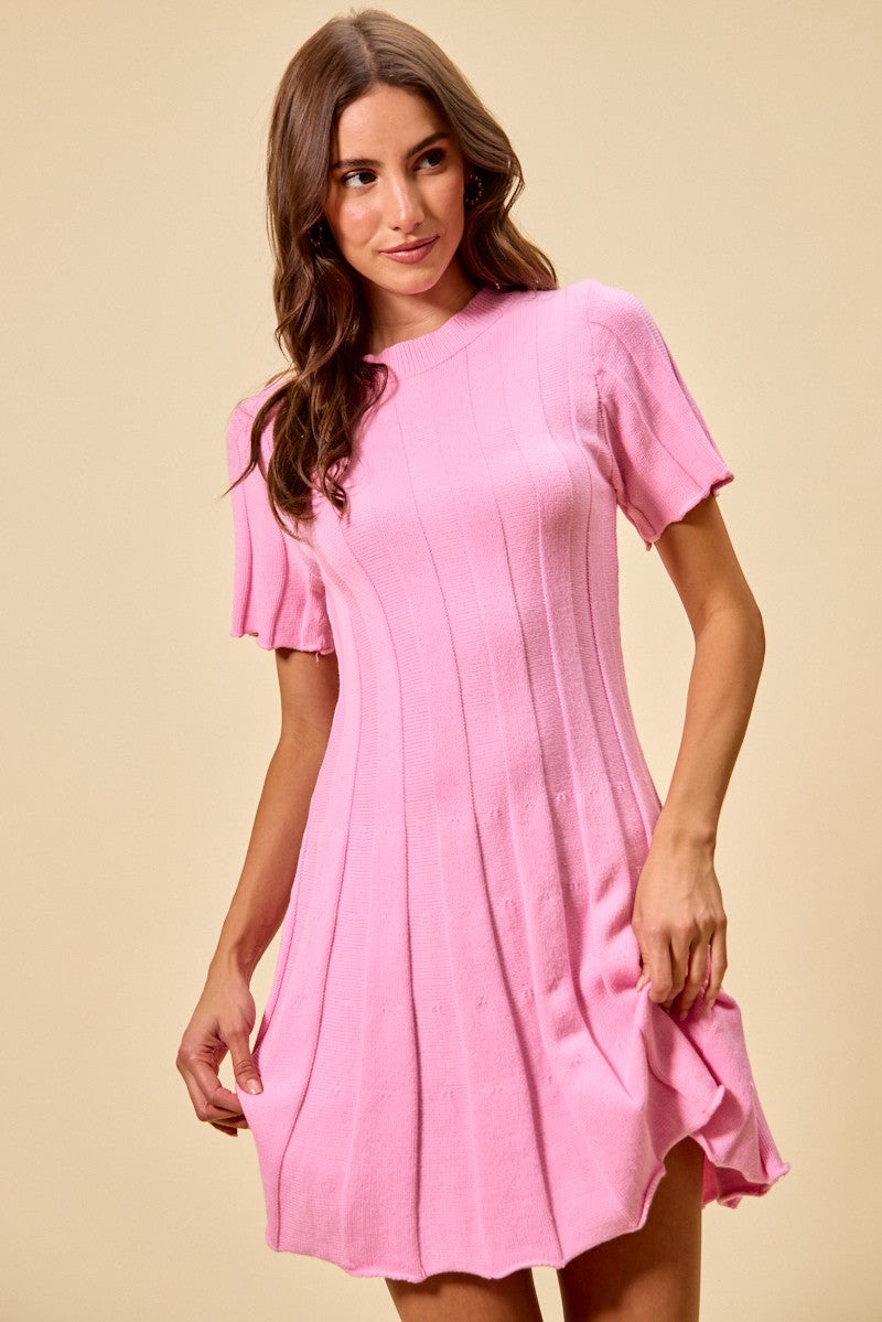 SO ME Wide Rib Short Sleeves Sweater Knit Mini Dress