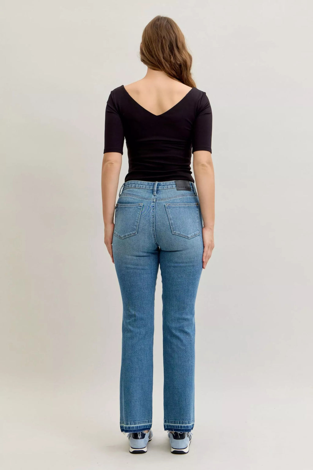 Judy Blue Plus Size Jeans Mid Rise Slim Bootcut Tummy Control Release Hem For Curvy Women