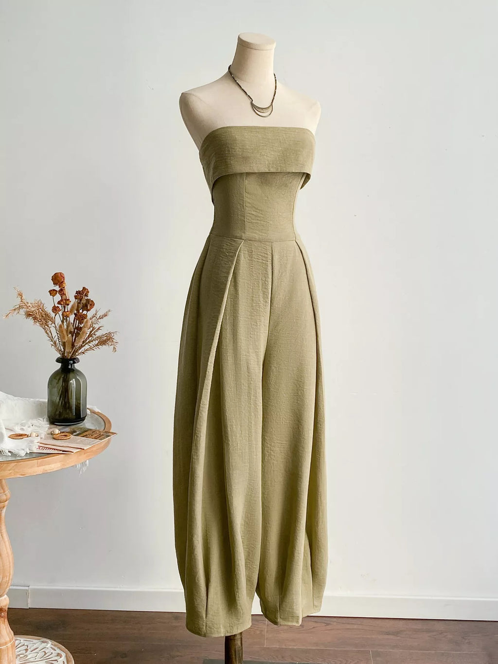 Wide Leg Smocked Jumpsuit - Casual Button Front