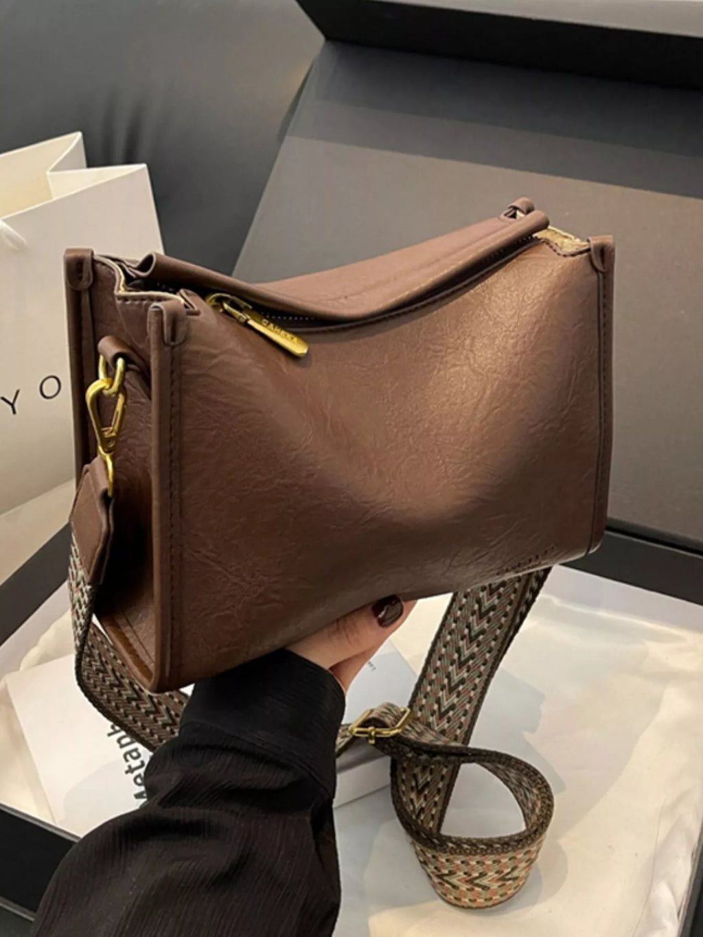 Wide Strap Crossbody Bag - Medium PU Leather